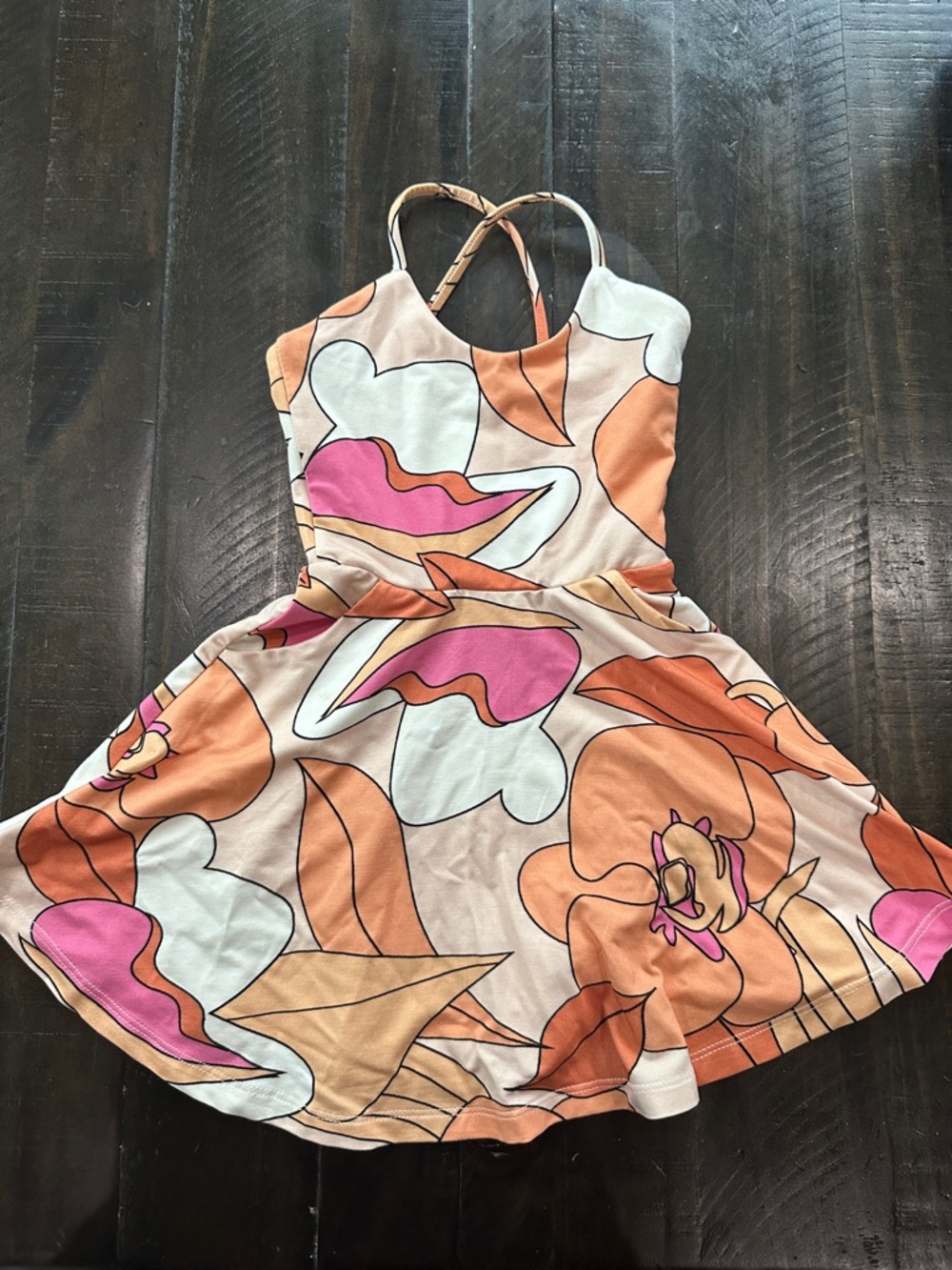 Fighting Eel Girls Floral Cross-Back Sundress in Peach, Pink, White